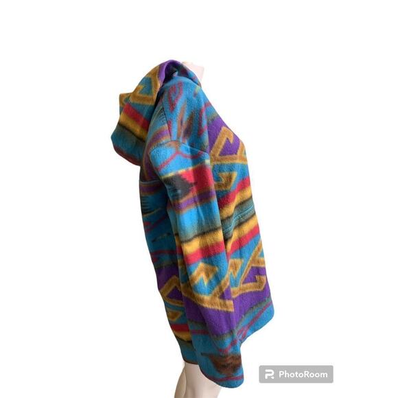 Vintage Handmade Aztec Women’s Size Large Fleece Hoodie Blue Tribal Print - Picture 2 of 4